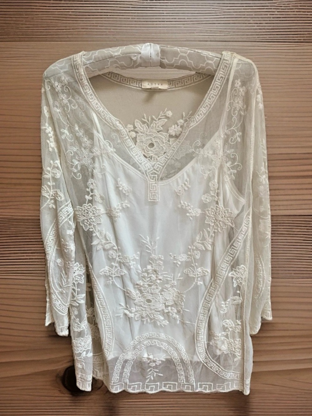 Adiva Ivory Full Lace Built-In Cami Feminine Pullover Romantic Blouse Sz Large